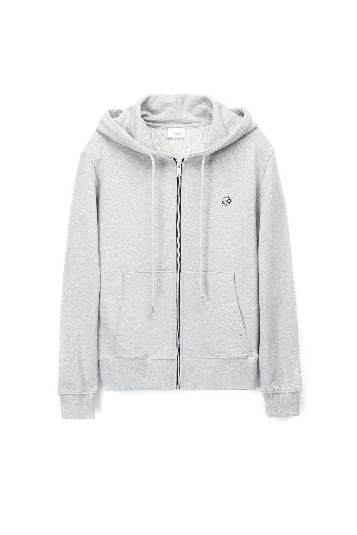 MIRRORBALL EMBROIDERED ROLLING FLOCKED ZIPPED HOODIE GREY